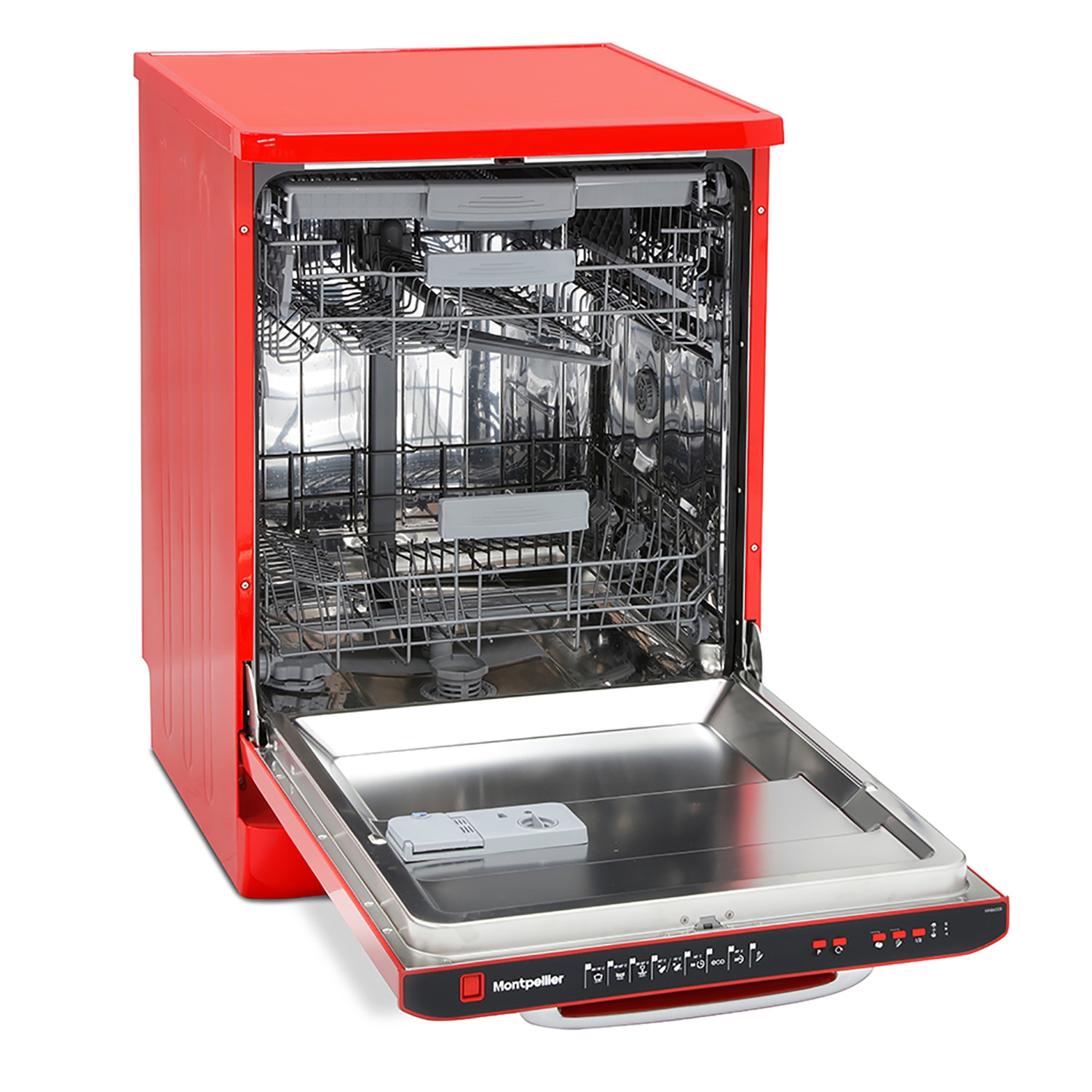 Montpellier MAB600R Retro Full Size Dishwasher In Red - 1